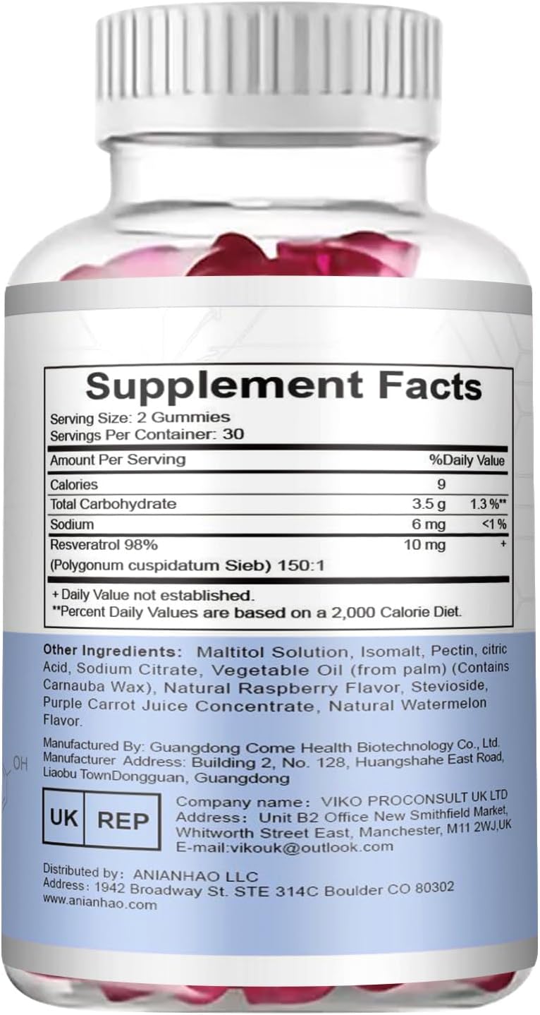 1500mg Sugar-Free Resveratrol Gummies for Digestive & Immune Support - Antioxidant Supplement for Cell Repair & Regeneration