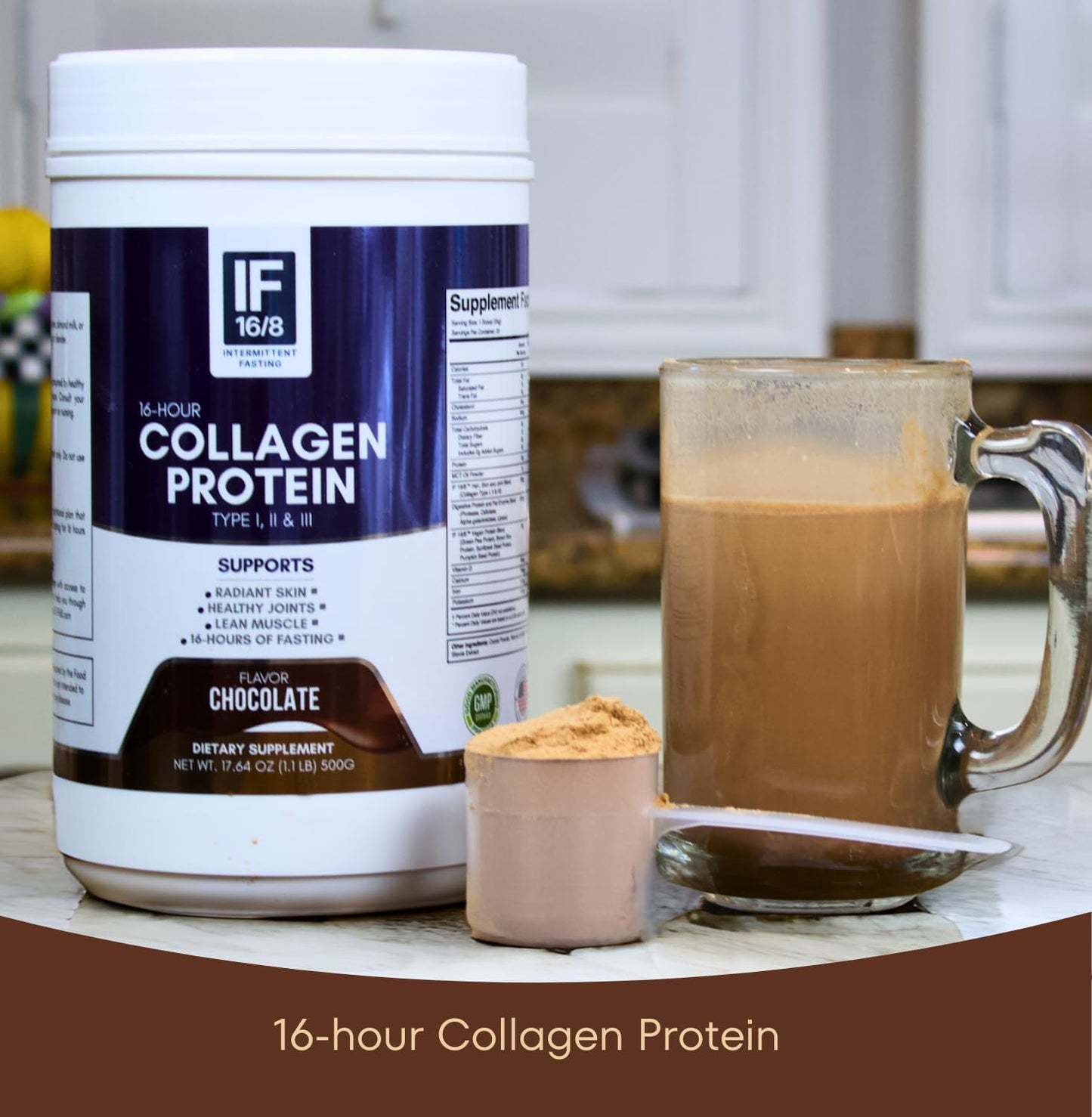 16-Hour Chocolate Collagen Protein with 15g Vegan Protein, 18 Amino Acids, MCT Oil, and Digestive Enzymes - 500g
