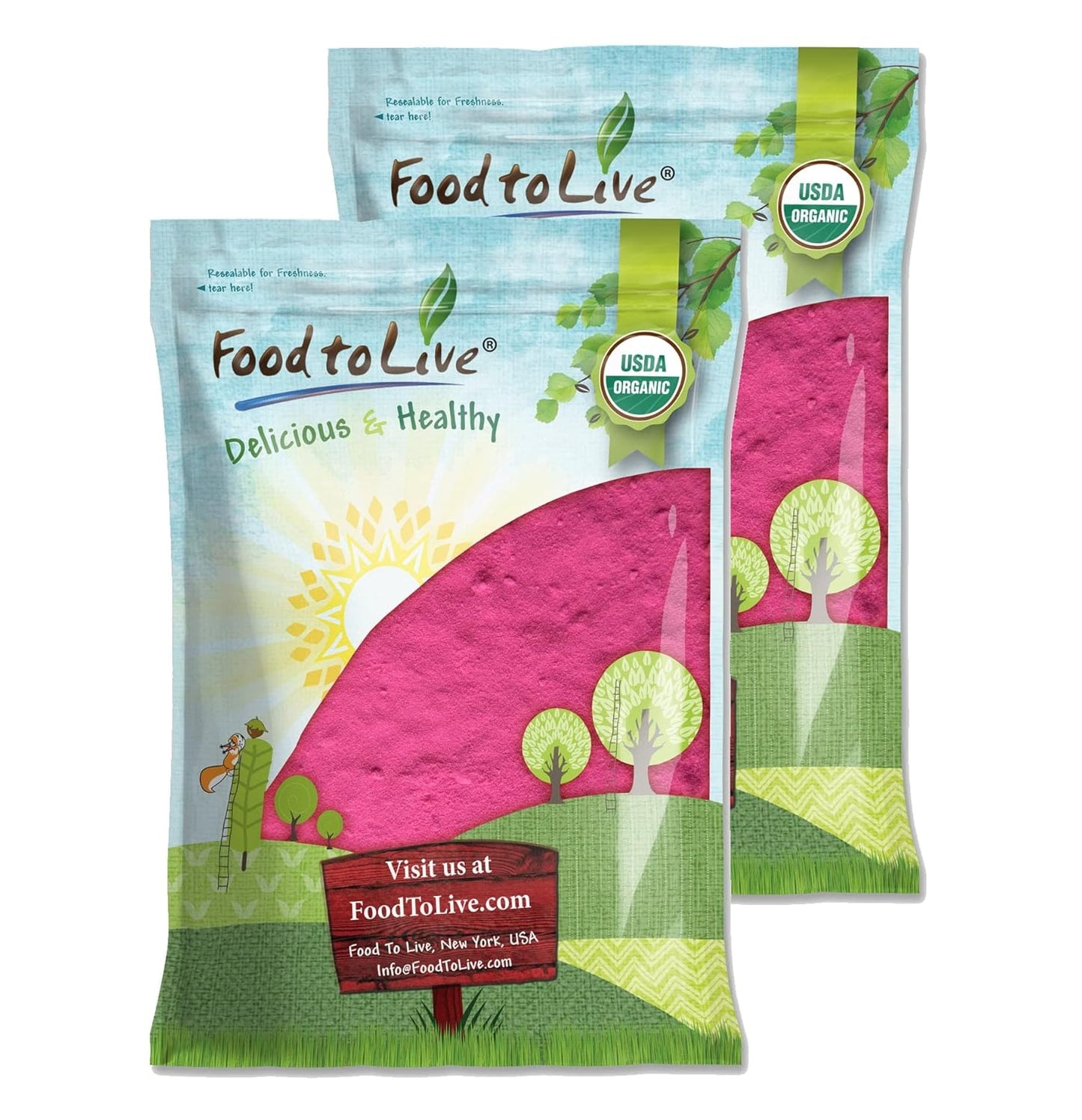 16 lb Organic Dragon Fruit Powder - Non-GMO, Raw Pitahaya, Vegan, Bulk Size with Maltodextrin by Food to Live