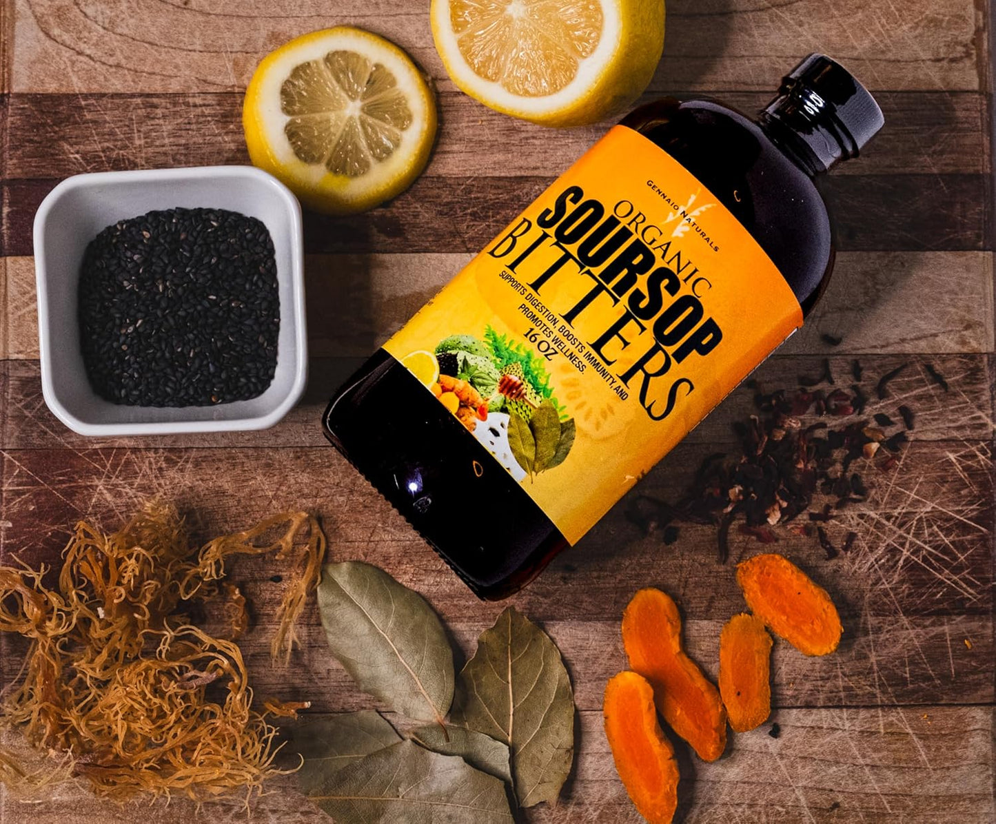 16 oz Gennaio Naturals Organic Soursop Bitters: Immune & Total Health Support Supplement for Vitality