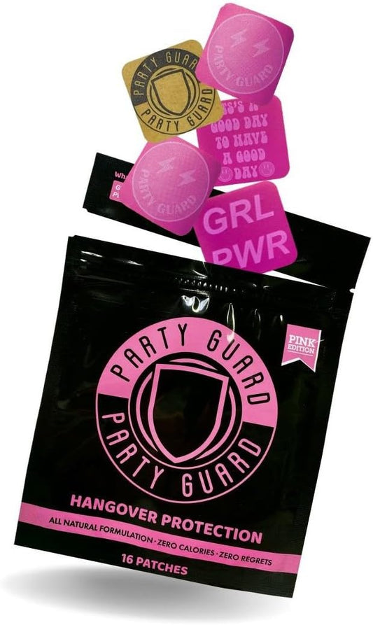 16 Pack Party Guard Patches - Natural Defense with Vitamins - Essential for Parties & Travel - Pink Water Resistant Formula