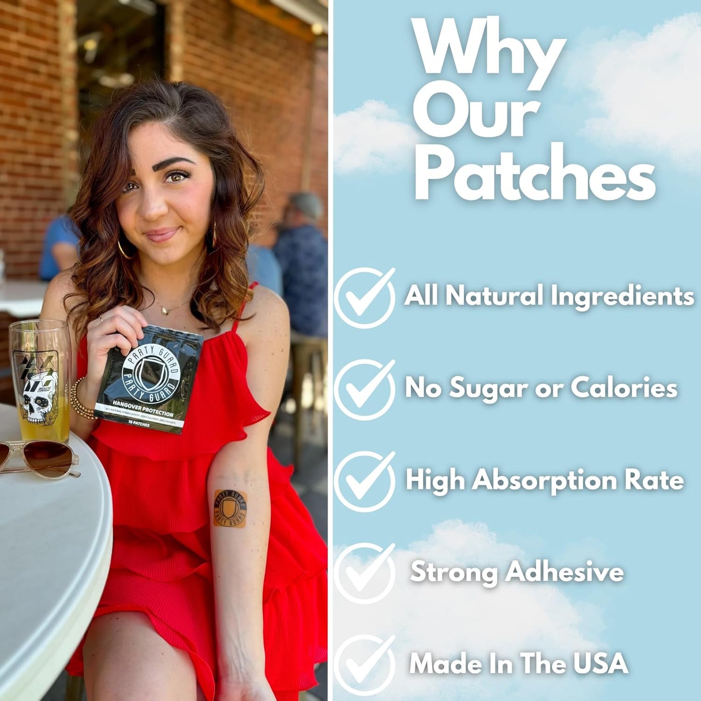 16 Pack Party Guard Patches - Natural Defense with Vitamins - Essential for Parties & Travel - Pink Water Resistant Formula