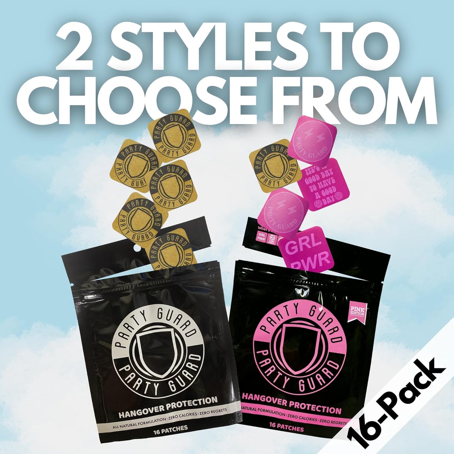 16 Pack Party Guard Patches - Natural Defense with Vitamins - Essential for Parties & Travel - Pink Water Resistant Formula