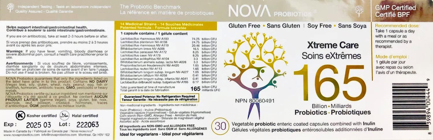165 Billion Probiotics per Capsule - NOVA Probiotics Multi-Strain Xtreme Care - 30 VCaps