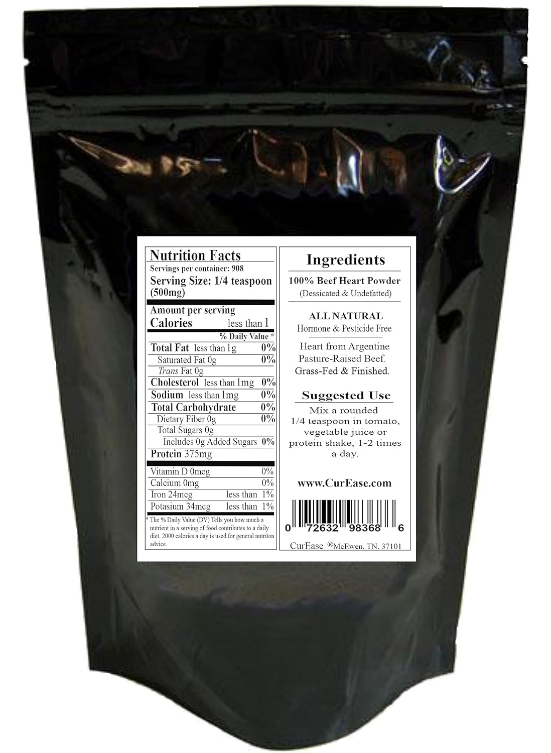 16oz Grass-Fed & Finished Argentine Beef Heart Powder by CurEase
