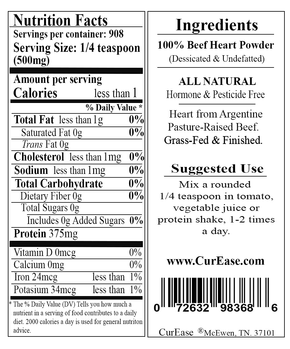 16oz Grass-Fed & Finished Argentine Beef Heart Powder by CurEase