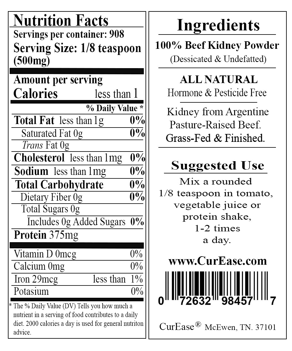 16oz Grass Fed & Finished Argentine Beef Kidney Powder - 908 Servings