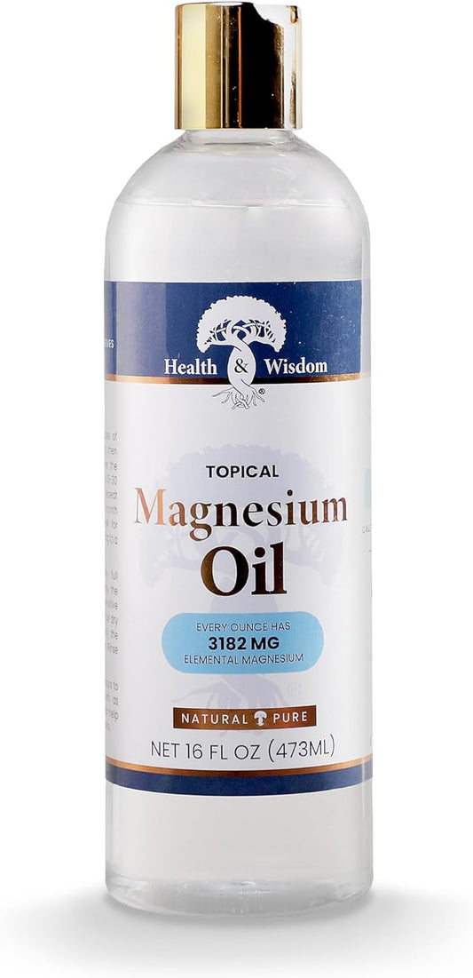 16oz Health and Wisdom Pure Magnesium Oil for Feet, Bath, and Massage - Transdermal Magnesium Chloride Soak