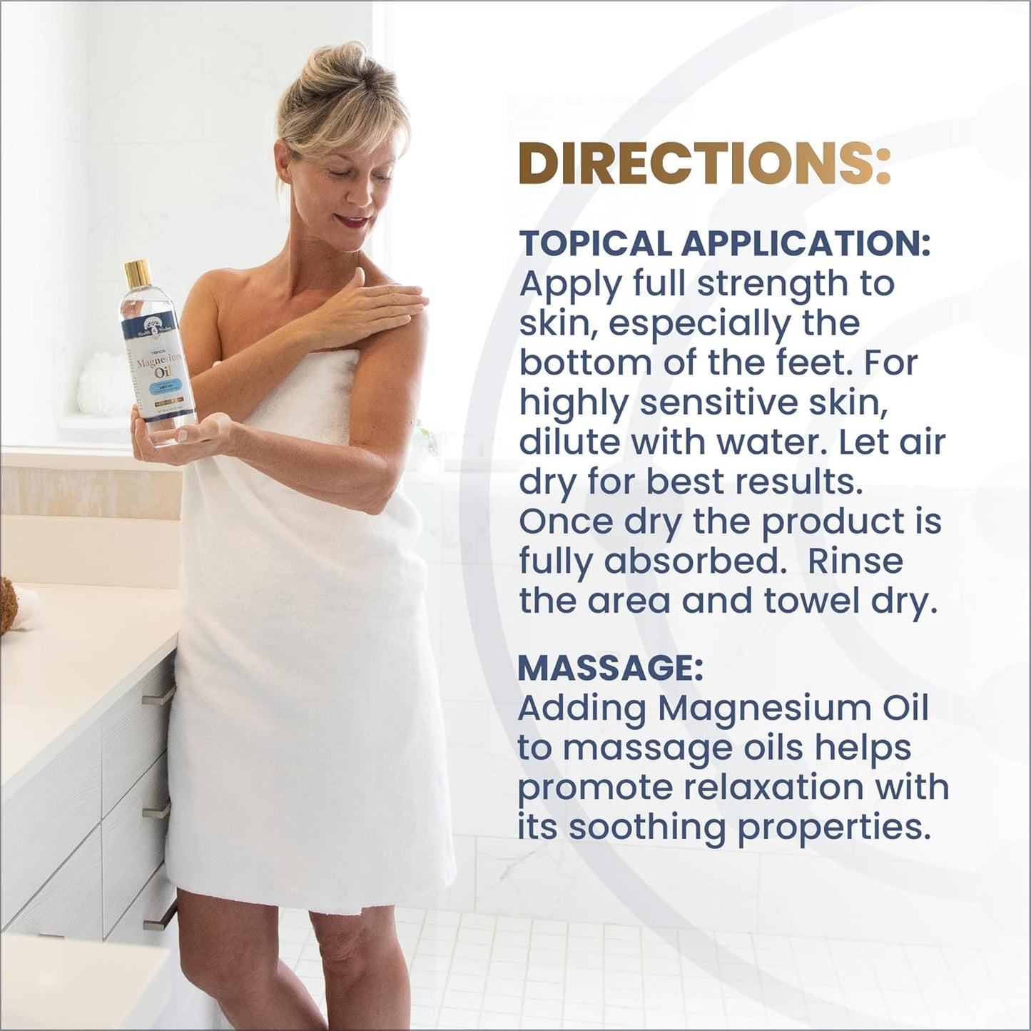 16oz Health and Wisdom Pure Magnesium Oil for Feet, Bath, and Massage - Transdermal Magnesium Chloride Soak