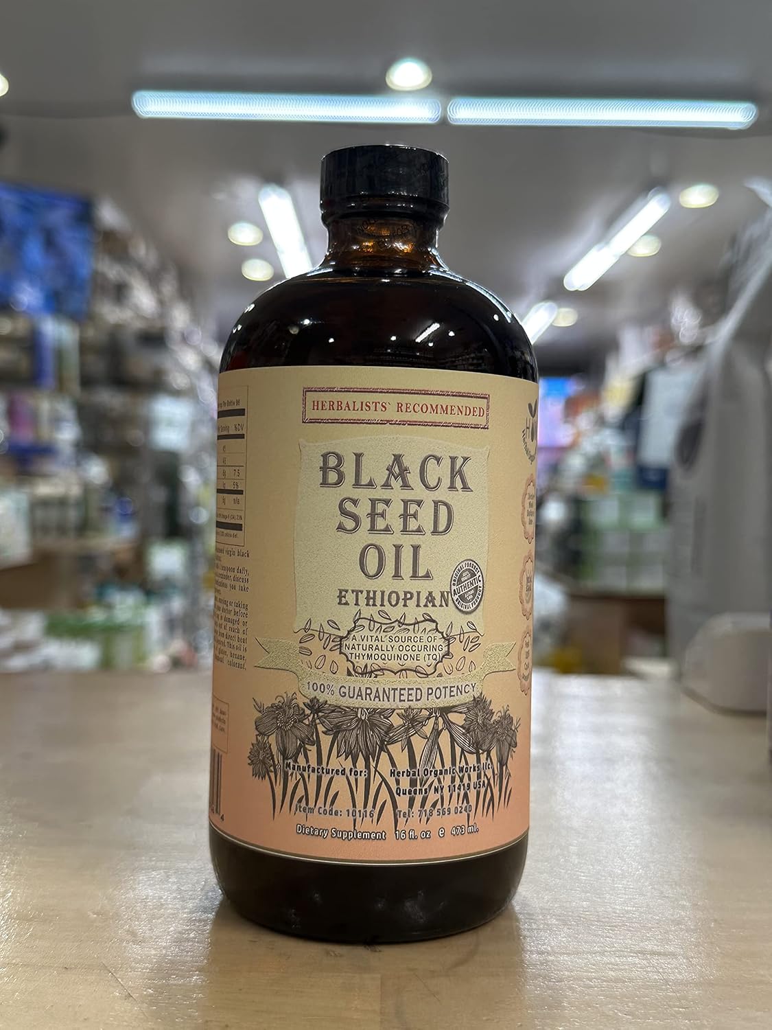 16oz Herbal Organic Works Black Seed Oil - 3x Thymoquinone, Cold Pressed Ethiopian Cumin Seed Oil - 100% Natural Nigella Sativa Glass Bottle