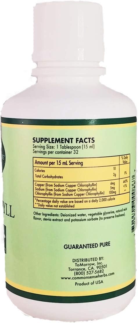 16oz Liquid Chlorophyll with Natural Mint Flavor - Herbal Supplement for Immune Health & Intestinal Support
