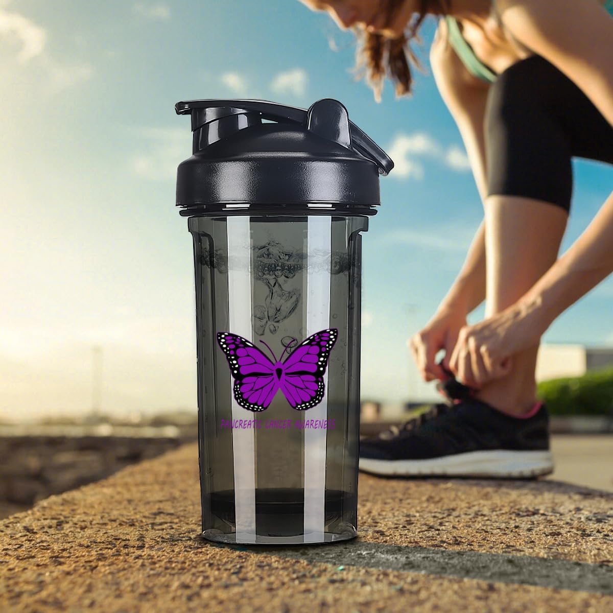 18 oz Pancreatic Cancer Awareness Shaker Bottle - Leak-proof Mixer for Pre Workout, Protein Shakes & Meal Replacements - 500ml Black Bottle