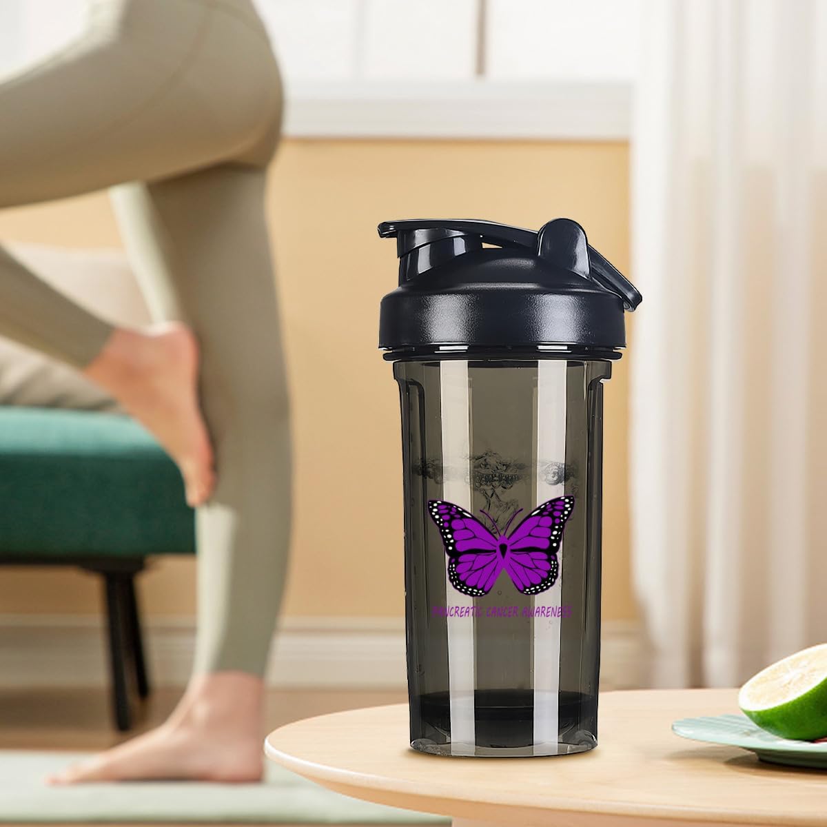 18 oz Pancreatic Cancer Awareness Shaker Bottle - Leak-proof Mixer for Pre Workout, Protein Shakes & Meal Replacements - 500ml Black Bottle