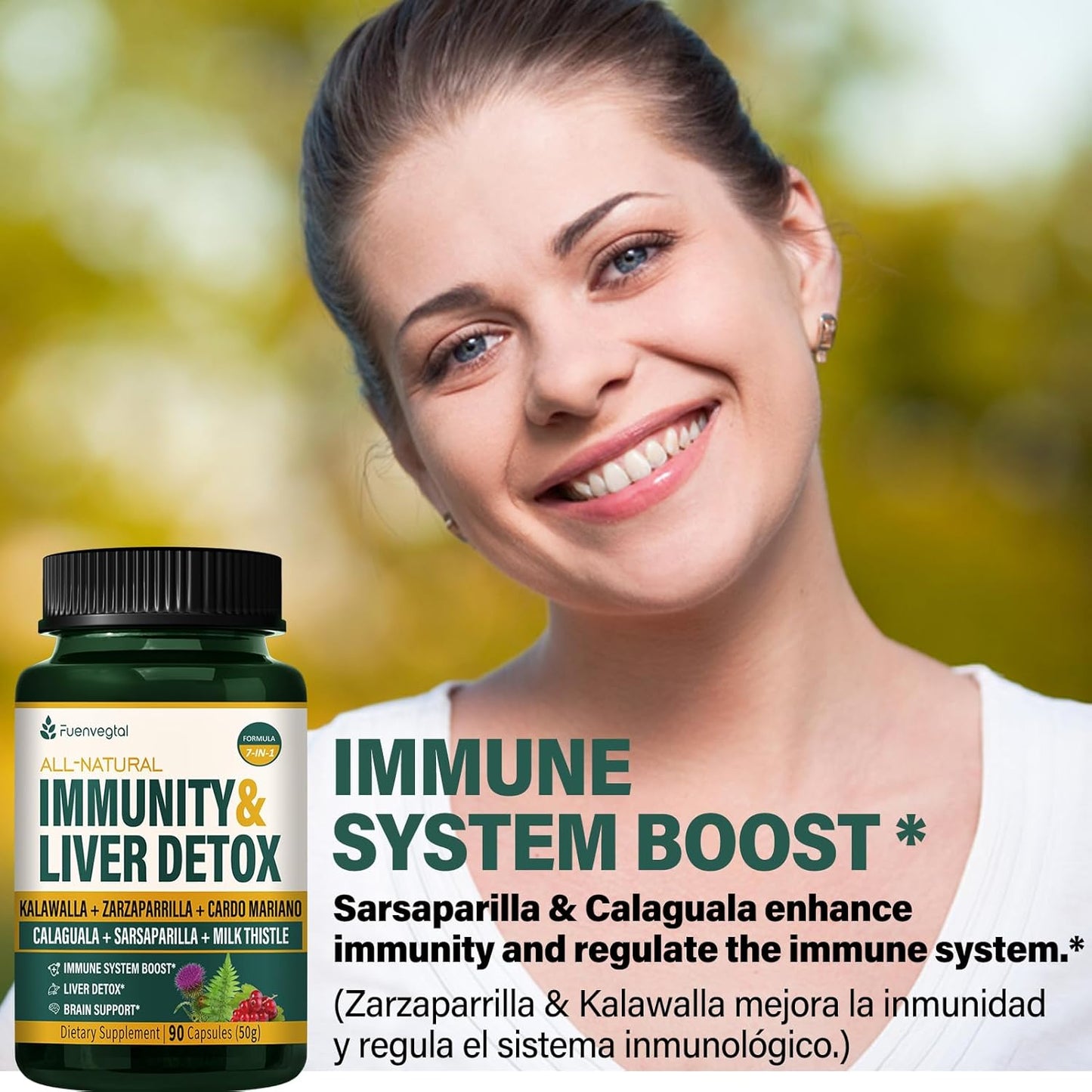 180-Capsule Fuenvegtal Kalawalla Liver Detox & Immunity Booster - Natural Support with Lion's Mane Extract & Sarsaparilla - Liver Cleanse Supplement