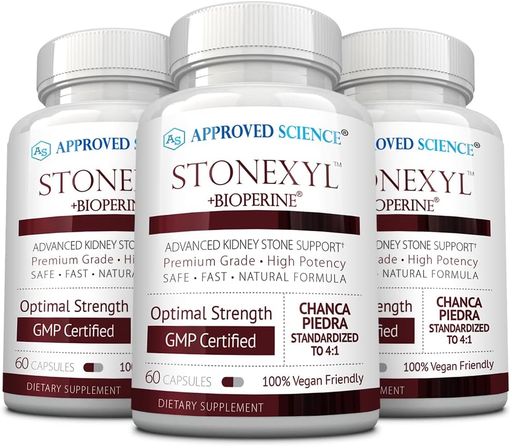 180 Capsules of Approved Science Stonexyl - Herbal Support for Kidney Stones with Chanca Piedra - High Absorption - 3 Month Supply - Vegan Formula