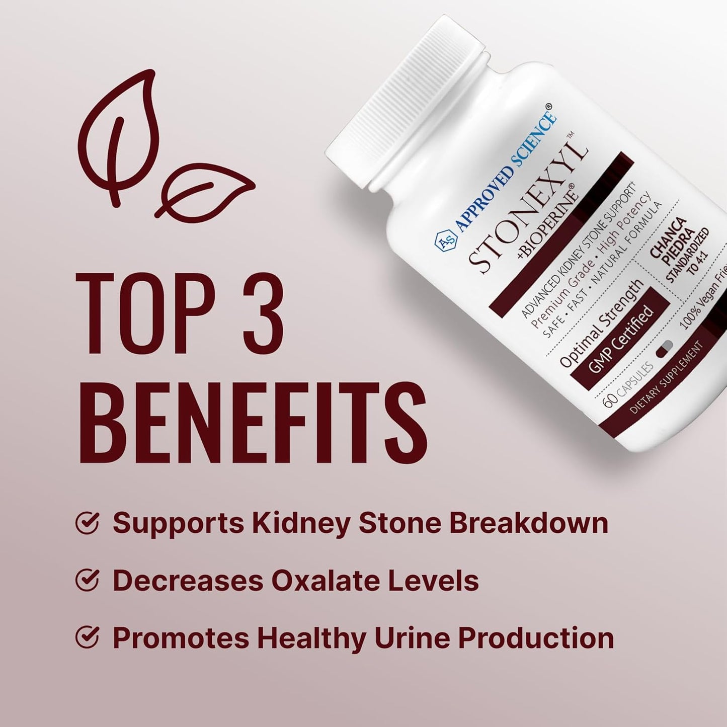 180 Capsules of Approved Science Stonexyl - Herbal Support for Kidney Stones with Chanca Piedra - High Absorption - 3 Month Supply - Vegan Formula