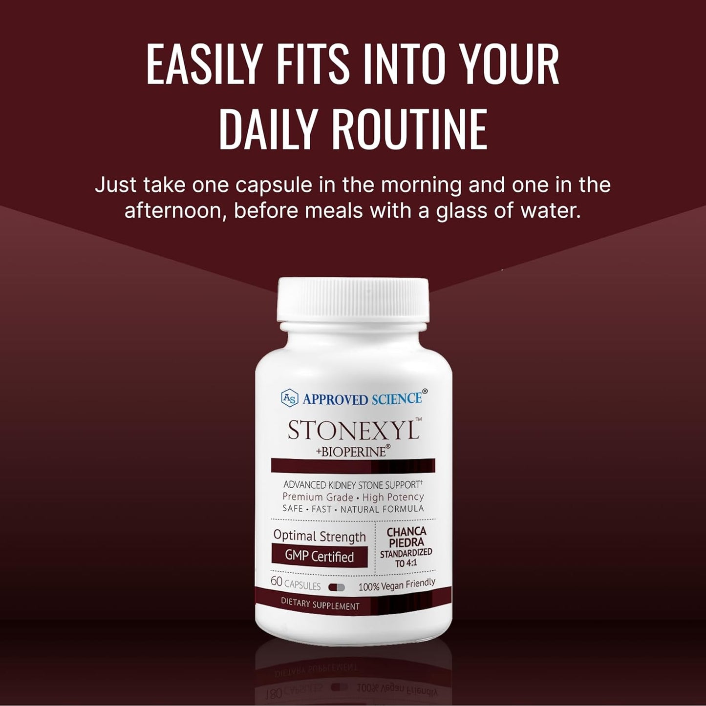 180 Capsules of Approved Science Stonexyl - Herbal Support for Kidney Stones with Chanca Piedra - High Absorption - 3 Month Supply - Vegan Formula