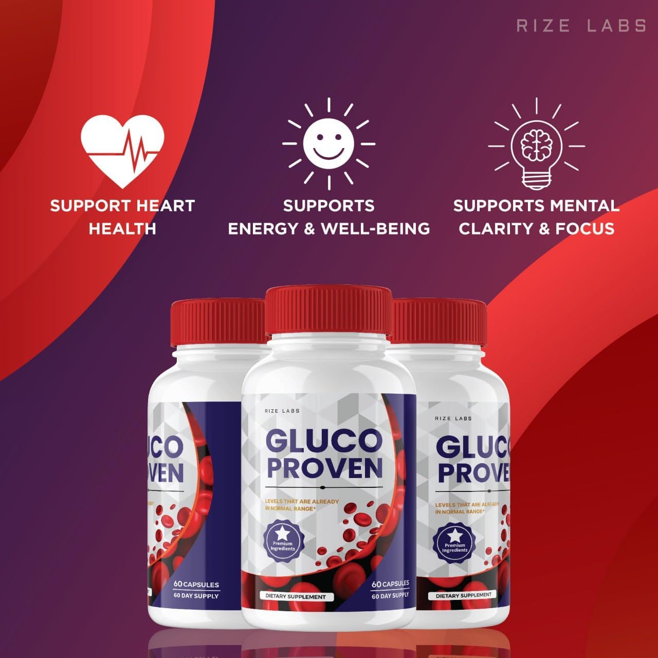 180 Capsules of rize labs Gluco Proven - Advanced Formula Supplement for Maximum Strength Support, All-Natural and Organic Non-GMO Formula