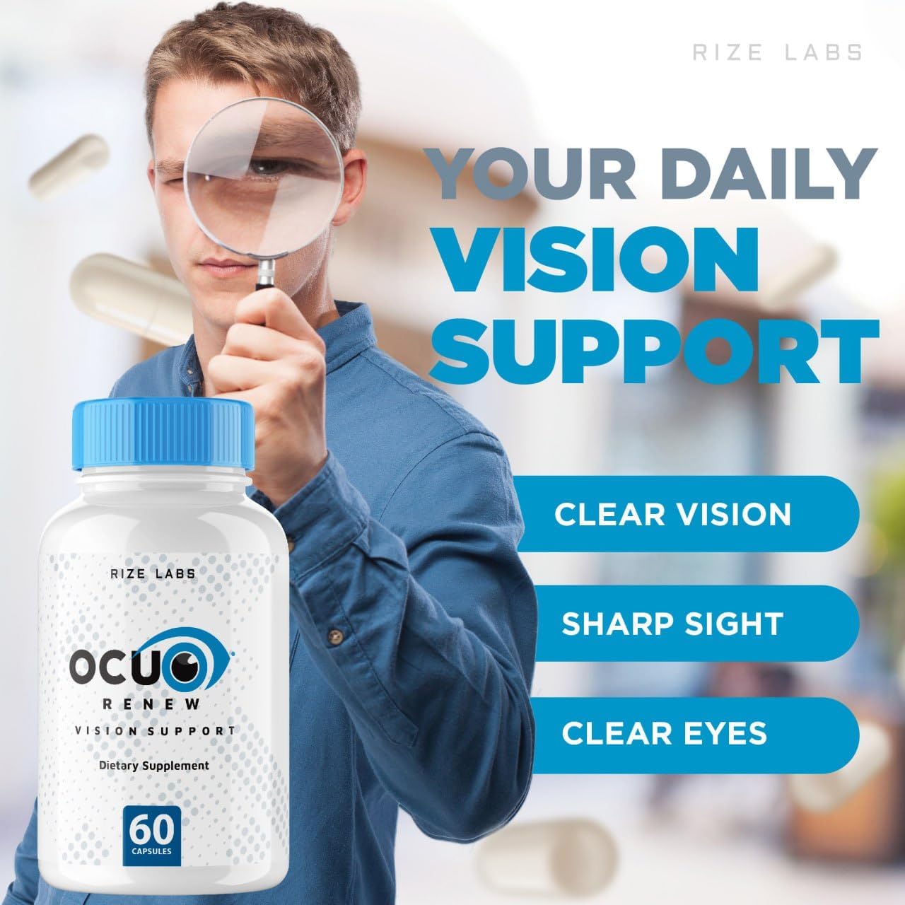 180 Capsules of rize labs Ocurenew Vision Support Supplement for Improved Vision Health and Focus, All-Natural Eye Function Support