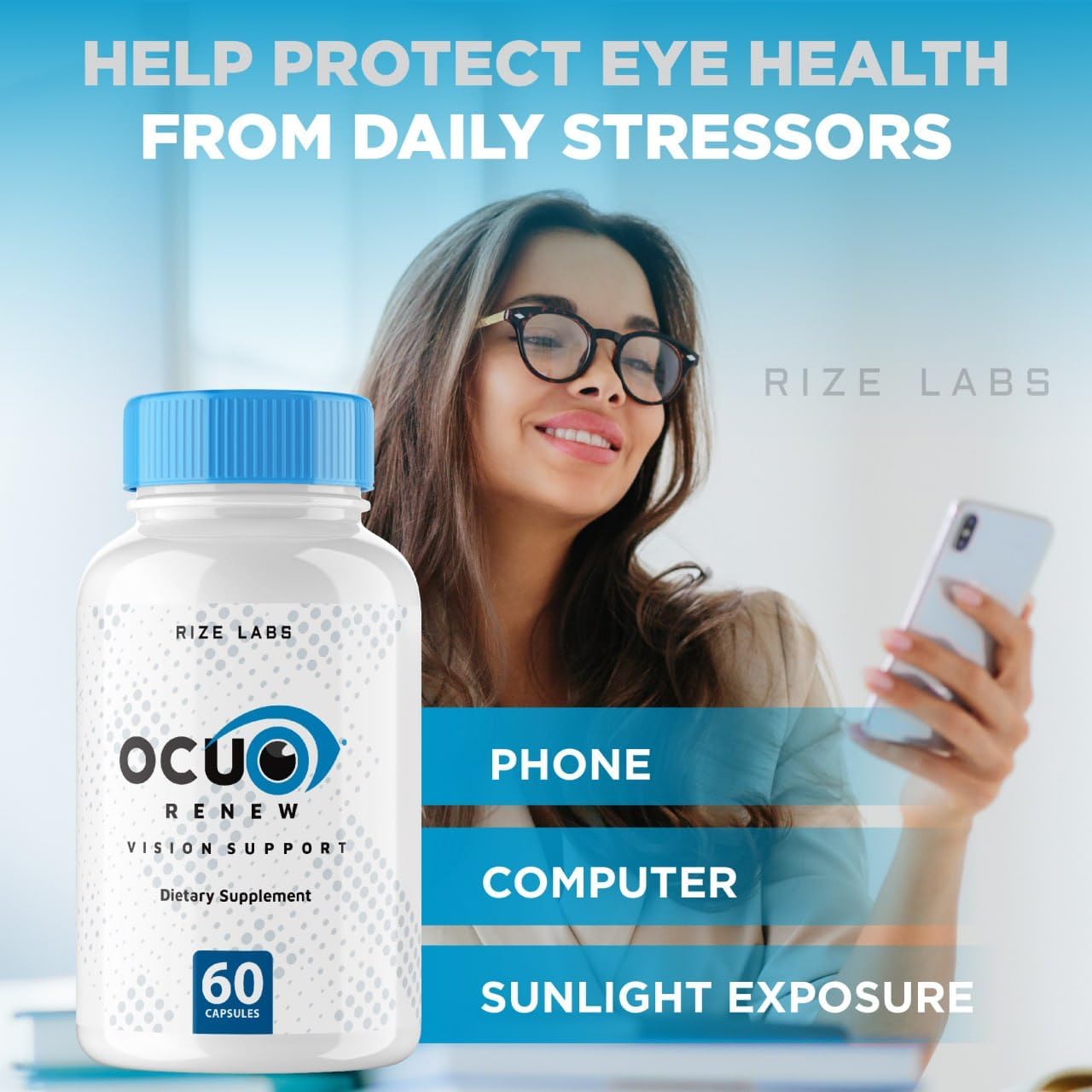 180 Capsules of rize labs Ocurenew Vision Support Supplement for Improved Vision Health and Focus, All-Natural Eye Function Support