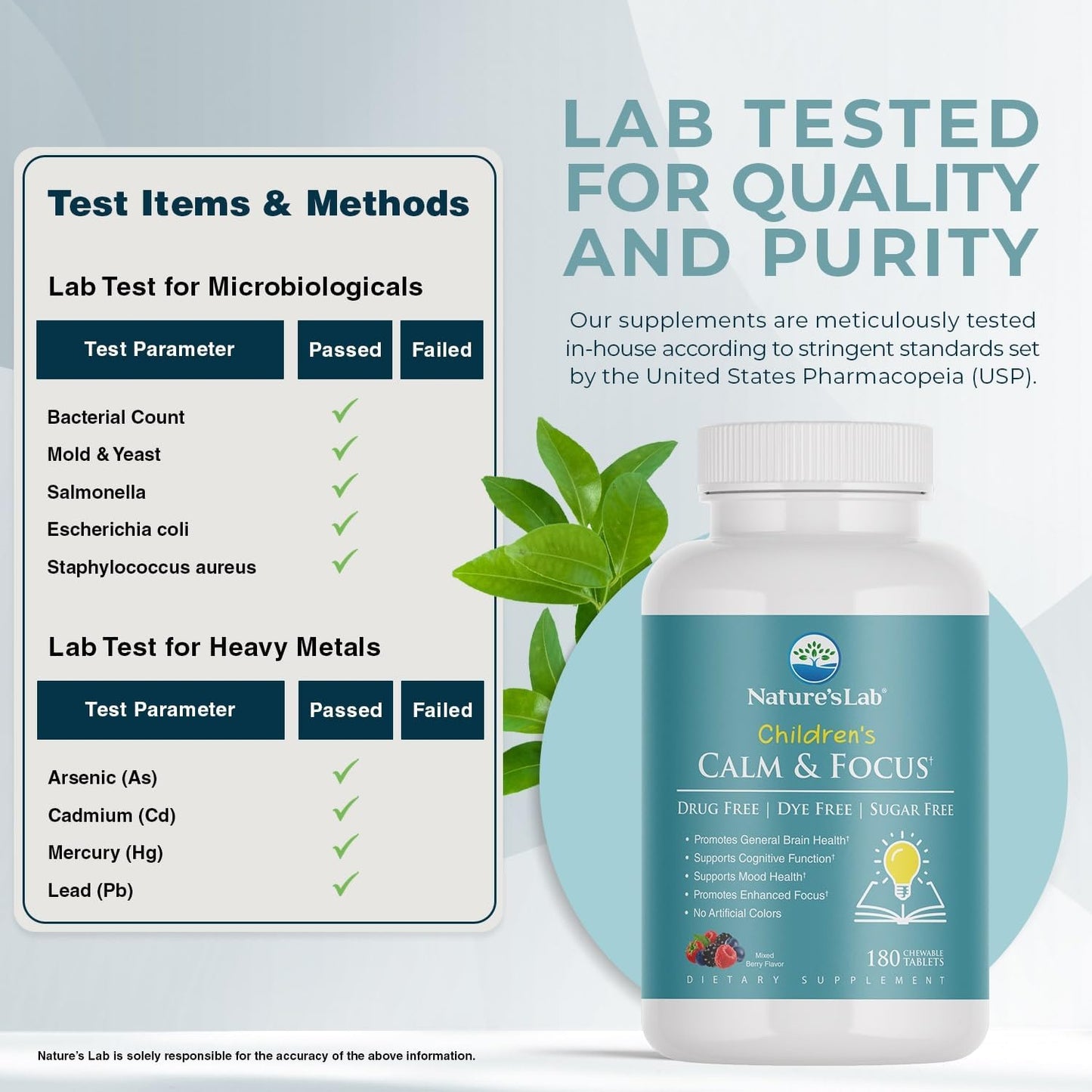 180 Chewable Tablets of Nature's Lab Children's Calm and Focus Formula for Improved Concentration and Relaxation