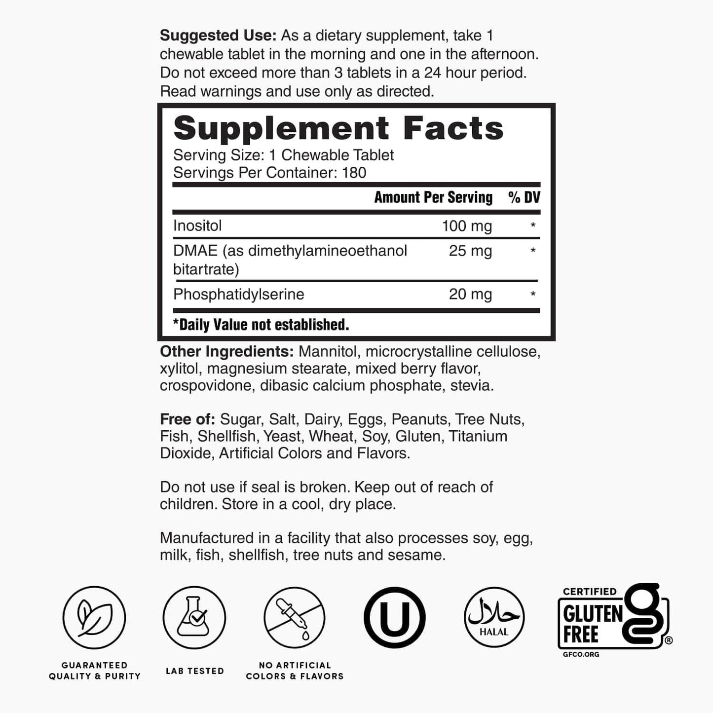 180 Chewable Tablets of Nature's Lab Children's Calm and Focus Formula for Improved Concentration and Relaxation