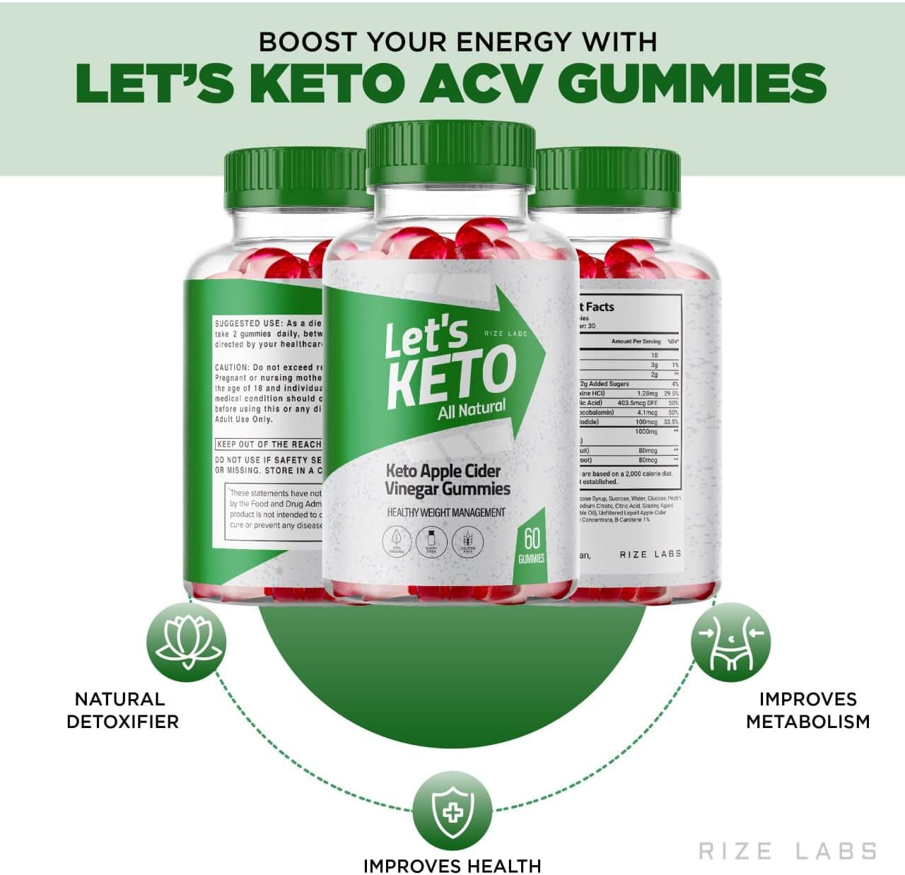 180 Count Keto Apple Cider Vinegar Gummies for Weight Management - All Natural Ingredients - Pack of 3