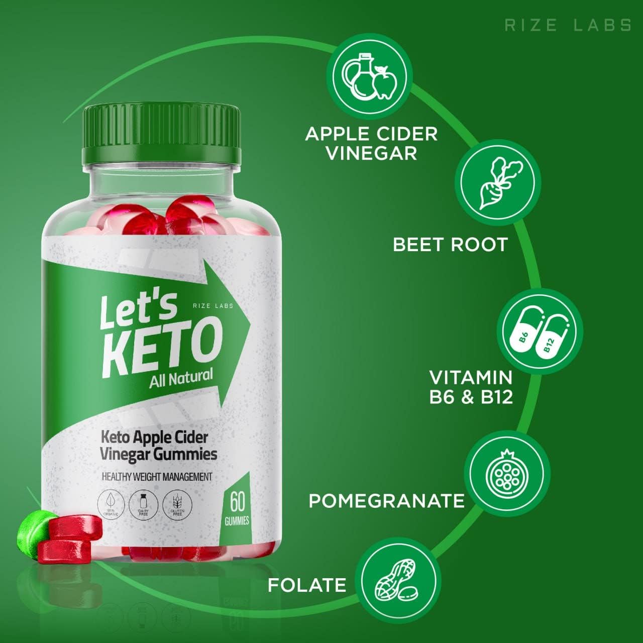 180 Count Keto Apple Cider Vinegar Gummies for Weight Management - All Natural Ingredients - Pack of 3