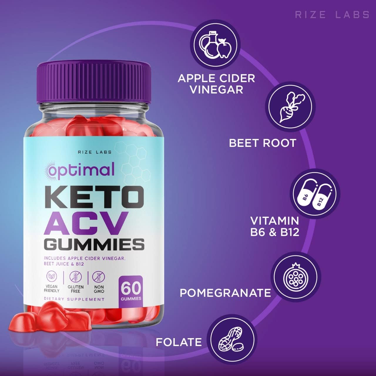 180 Optimal Keto ACV Gummies for Slimming Formula with Apple Cider Vinegar - Gluten Free & Non-GMO Supplement - Reduce Belly Fat - Advanced Formula by Rize Labs