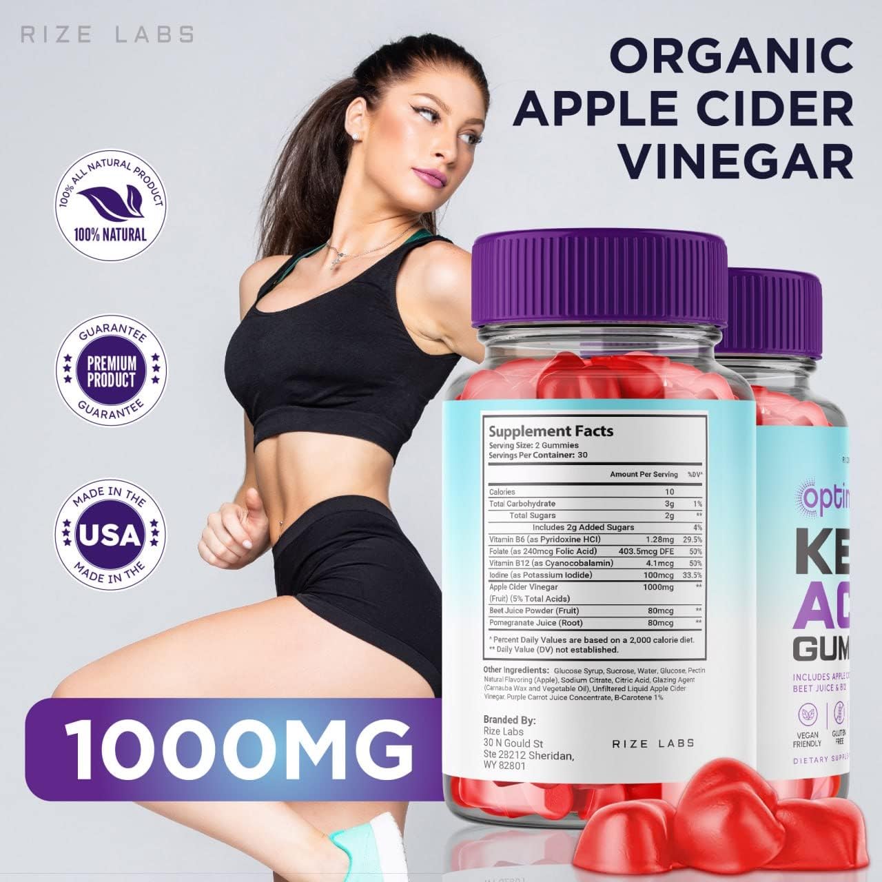 180 Optimal Keto ACV Gummies for Slimming Formula with Apple Cider Vinegar - Gluten Free & Non-GMO Supplement - Reduce Belly Fat - Advanced Formula by Rize Labs