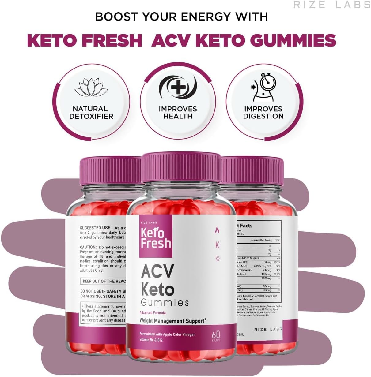 180 Rize Labs Keto Fresh ACV Gummies for Advanced Slimming Formula , Energy Boost, Better Sleep, Anti-Fatigue