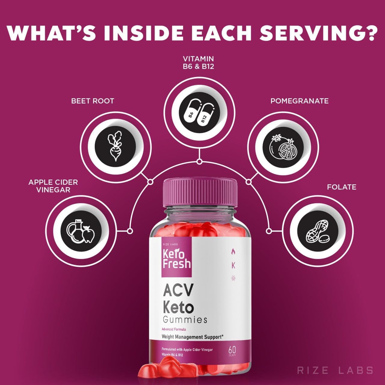 180 Rize Labs Keto Fresh ACV Gummies for Advanced Slimming Formula , Energy Boost, Better Sleep, Anti-Fatigue
