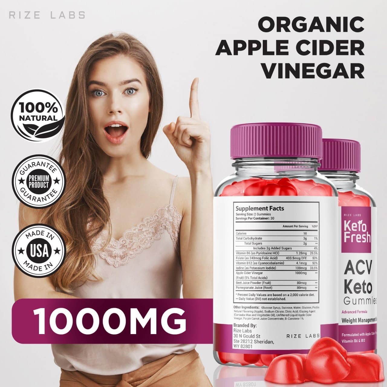 180 Rize Labs Keto Fresh ACV Gummies for Advanced Slimming Formula , Energy Boost, Better Sleep, Anti-Fatigue