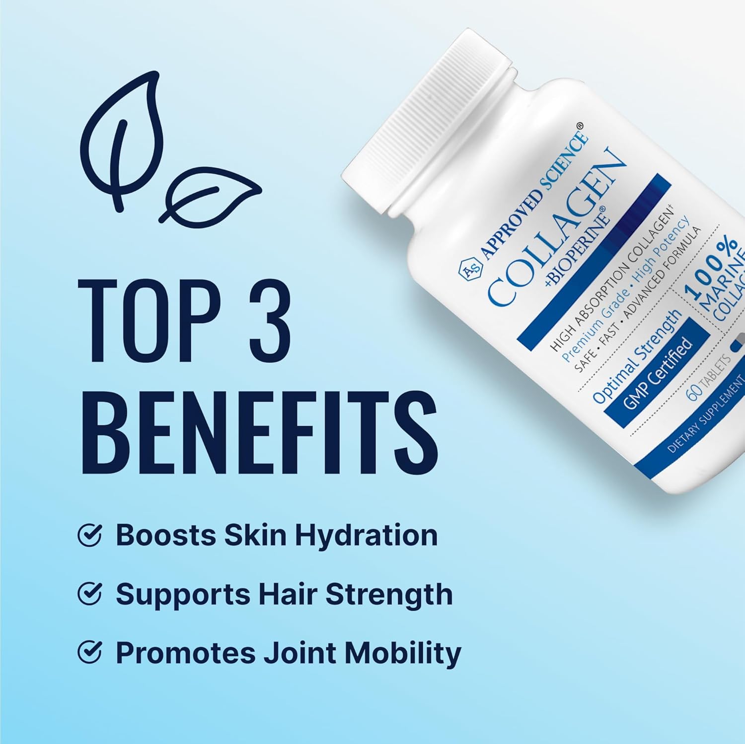 180 Tablets Approved Science Collagen Pills with Marine Collagen Types I and III for Healthy Hair and Skin - Enhanced with Vitamin C, Sodium, and Bioperine - Non-GMO, Made in USA