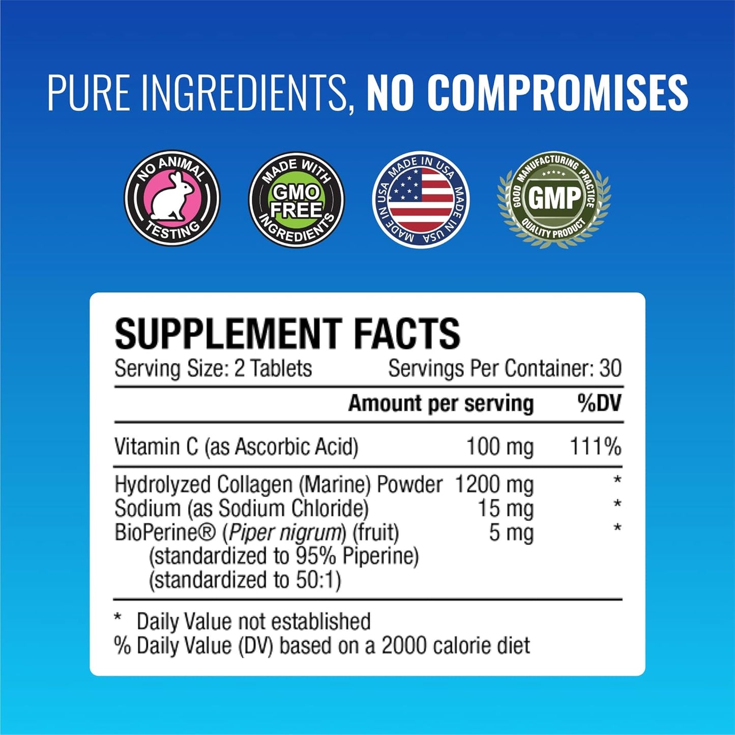 180 Tablets Approved Science Collagen Pills with Marine Collagen Types I and III for Healthy Hair and Skin - Enhanced with Vitamin C, Sodium, and Bioperine - Non-GMO, Made in USA