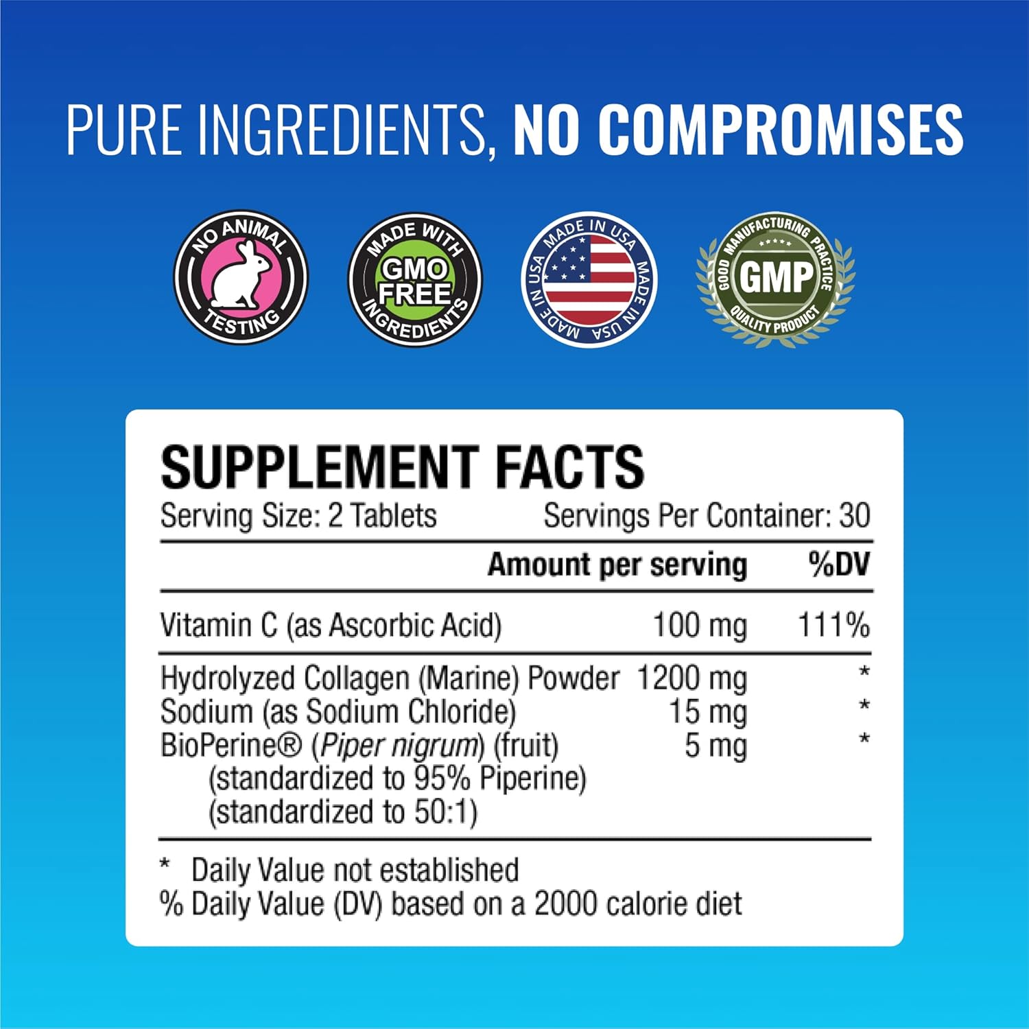 180 Tablets Approved Science Collagen Pills with Marine Collagen Types I and III for Healthy Hair and Skin - Enhanced with Vitamin C, Sodium, and Bioperine - Non-GMO, Made in USA