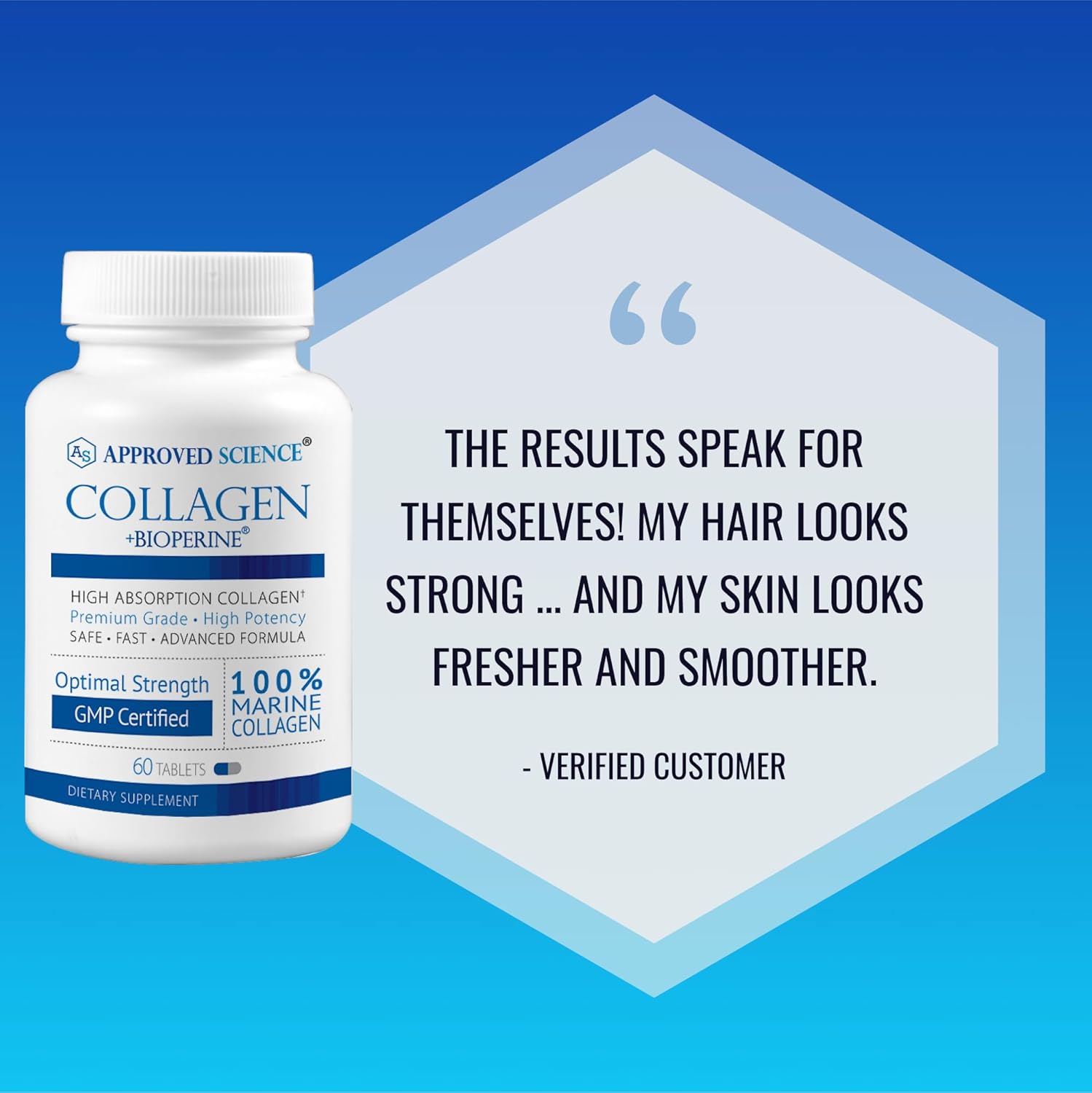 180 Tablets Approved Science Collagen Pills with Marine Collagen Types I and III for Healthy Hair and Skin - Enhanced with Vitamin C, Sodium, and Bioperine - Non-GMO, Made in USA