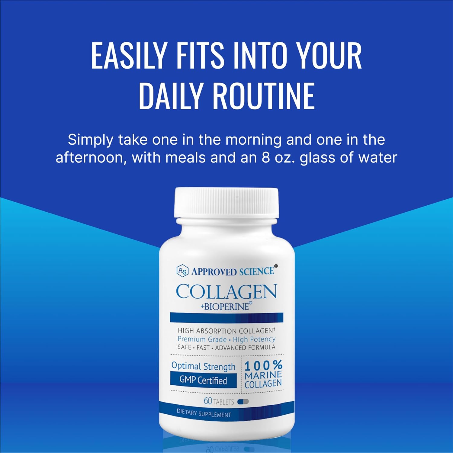 180 Tablets Approved Science Collagen Pills with Marine Collagen Types I and III for Healthy Hair and Skin - Enhanced with Vitamin C, Sodium, and Bioperine - Non-GMO, Made in USA