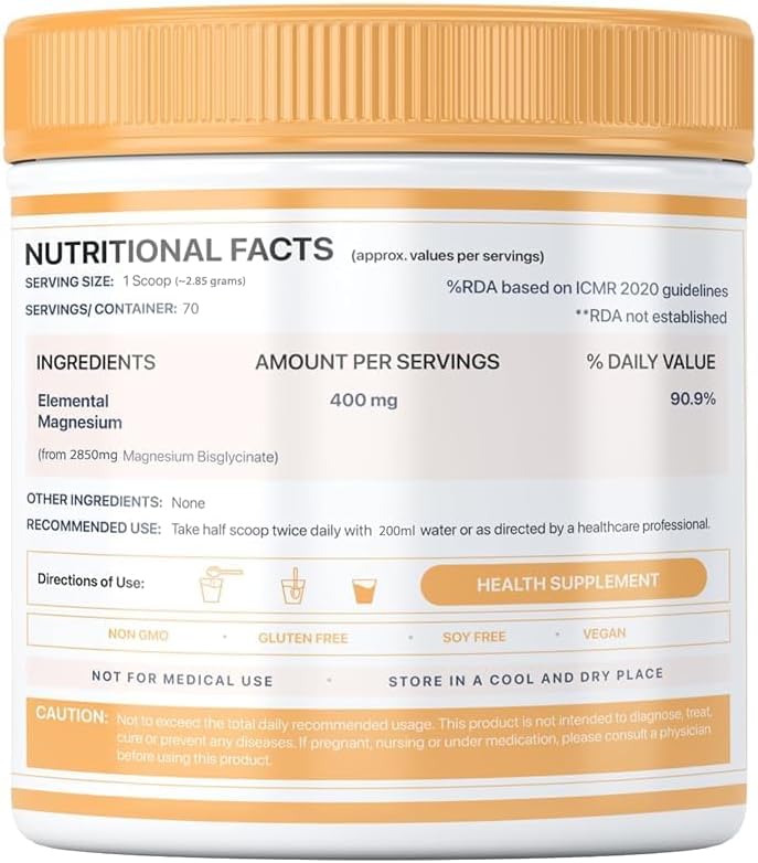 180gm iTh.rive Esse.ntials Magnesium Bisglycinate Chelated Powder - 60 Servings for Sleep & Recovery, Nerve Function, Muscle Health - 90.9% DV