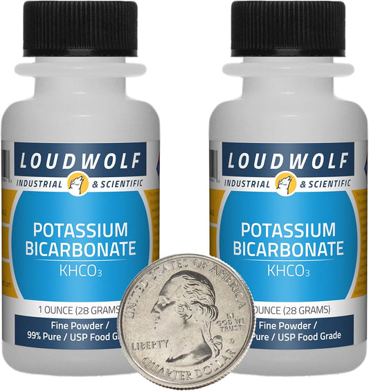 2 Bottles of Loudwolf Potassium Bicarbonate 2 Ounces Each - 99% Pure USP Food Grade Fine Powder