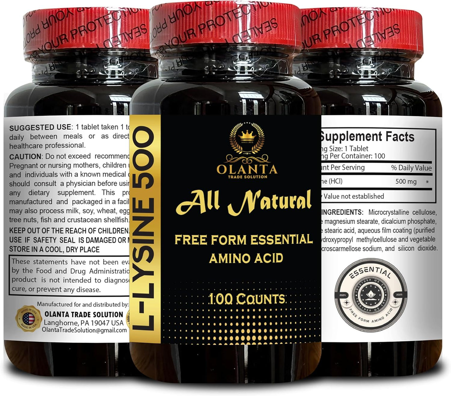 2 Bottles Olanta Trade Solution L-Lysine 500 Amino Acid Capsules for Immune Function & Energy Support - Menopause Supplements for Women, Post-Workout Recovery with Vitamins, Minerals & Herbs
