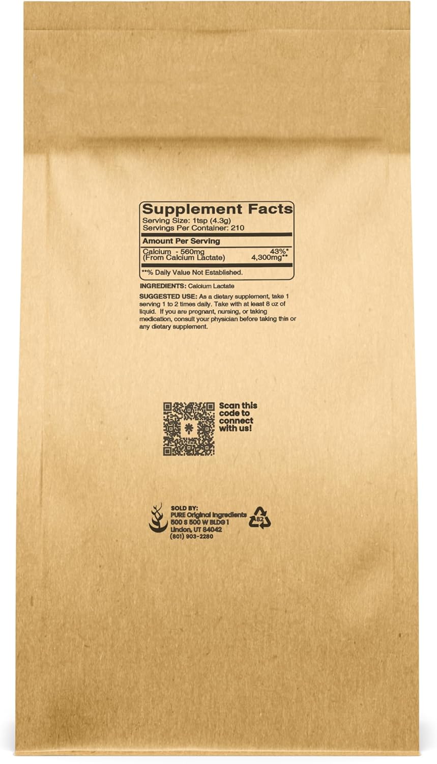 2 lb Calcium Lactate Powder - Pure Original Ingredients, Electrolyte & Calcium Supplement