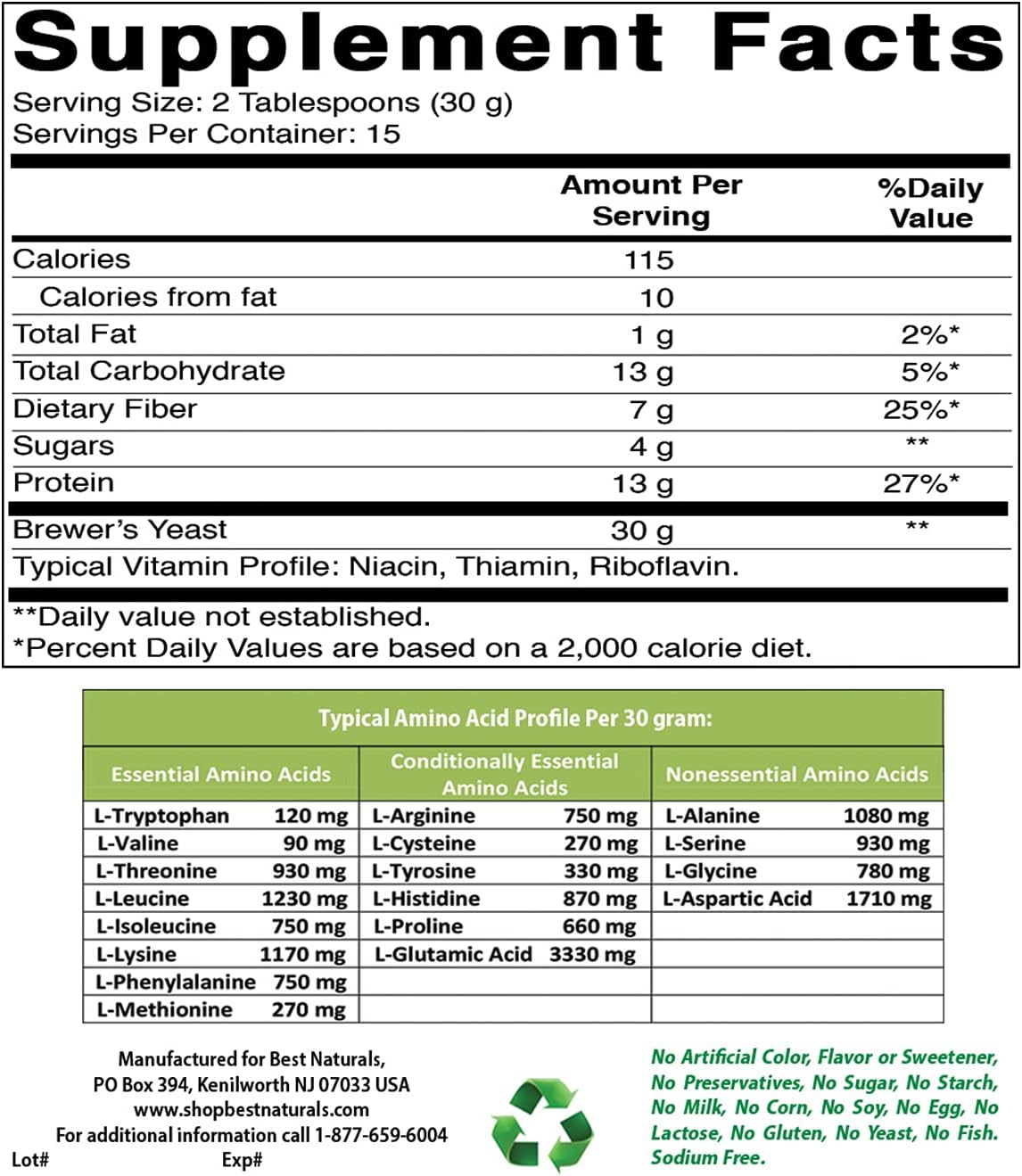 2-Pack Best Naturals 100% Pure Brewers Yeast Powder - 16 oz - Promotes Breast Milk Supply, Lactation, Digestive Health