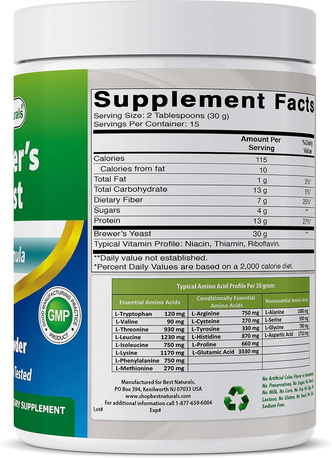 2-Pack Best Naturals 100% Pure Brewers Yeast Powder - 16 oz - Promotes Breast Milk Supply, Lactation, Digestive Health