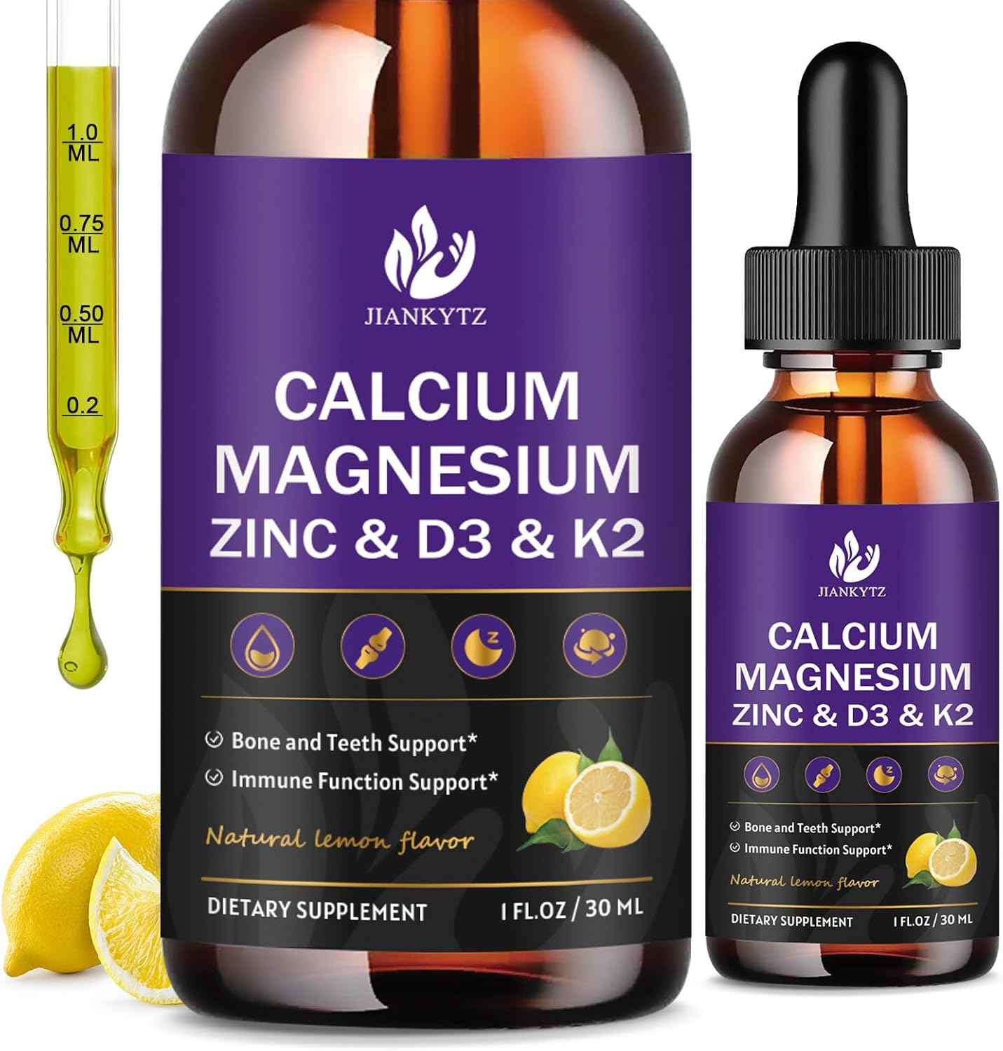 (2 Pack) Calcium Magnesium Zinc Liquid Drops for Women and Men - Bone & Teeth, Immune Support, Liquid Calcium Supplement with Magnesium Glycinate, Vitamin C D3 K2 B6 and Sea Moss | Sugar Free