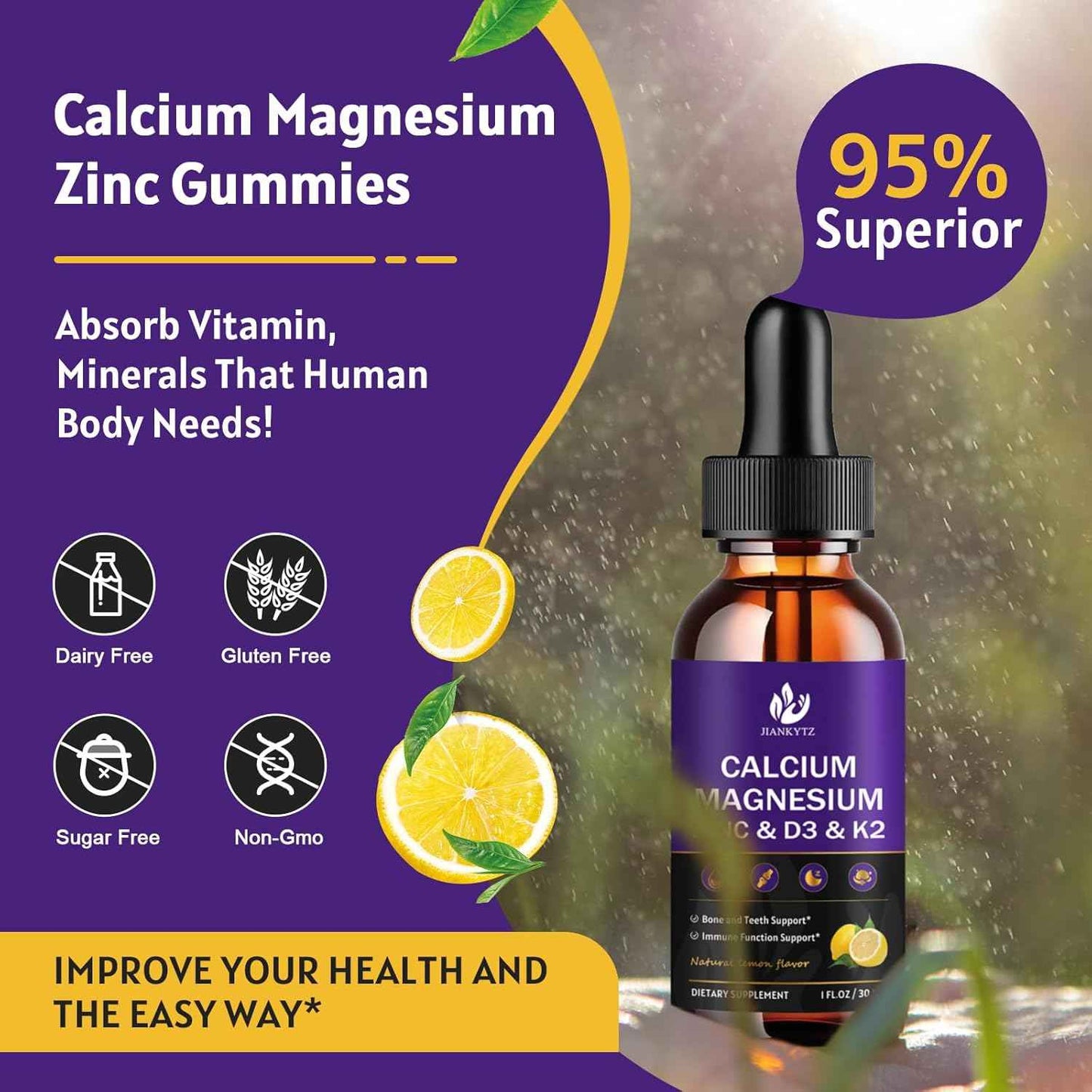 (2 Pack) Calcium Magnesium Zinc Liquid Drops for Women and Men - Bone & Teeth, Immune Support, Liquid Calcium Supplement with Magnesium Glycinate, Vitamin C D3 K2 B6 and Sea Moss | Sugar Free