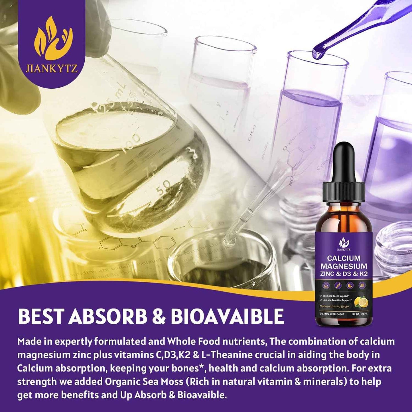 (2 Pack) Calcium Magnesium Zinc Liquid Drops for Women and Men - Bone & Teeth, Immune Support, Liquid Calcium Supplement with Magnesium Glycinate, Vitamin C D3 K2 B6 and Sea Moss | Sugar Free