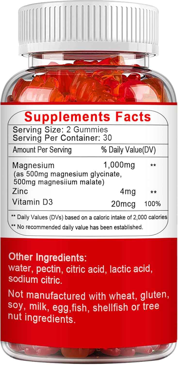 (2 Pack) Cortisol Supplement Magnesium Gummies 1000mg for Men & Women, Magnesium Complex Supplement w/Glycinate 500mg, Malate 500mg, Vitamins D3, Zinc - Vegan & Natural