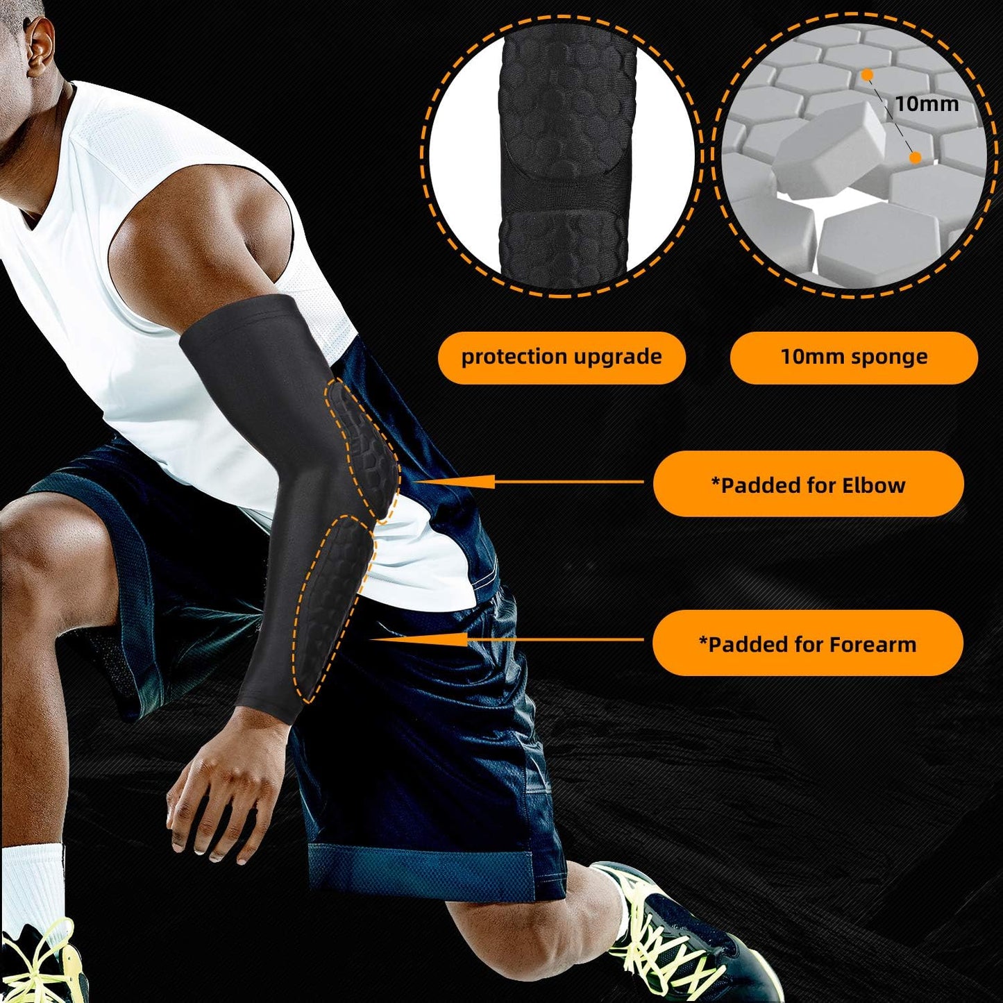 2 Pack GUOZI Arm Elbow Sleeves - Honeycomb Crashproof Pads for Sports - Youth Adult Football Basketball Volleyball
