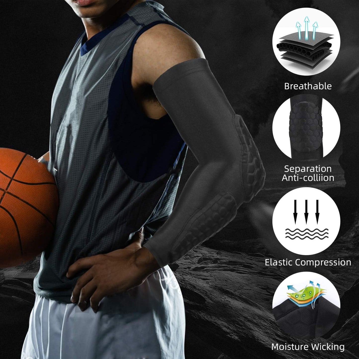 2 Pack GUOZI Arm Elbow Sleeves - Honeycomb Crashproof Pads for Sports - Youth Adult Football Basketball Volleyball